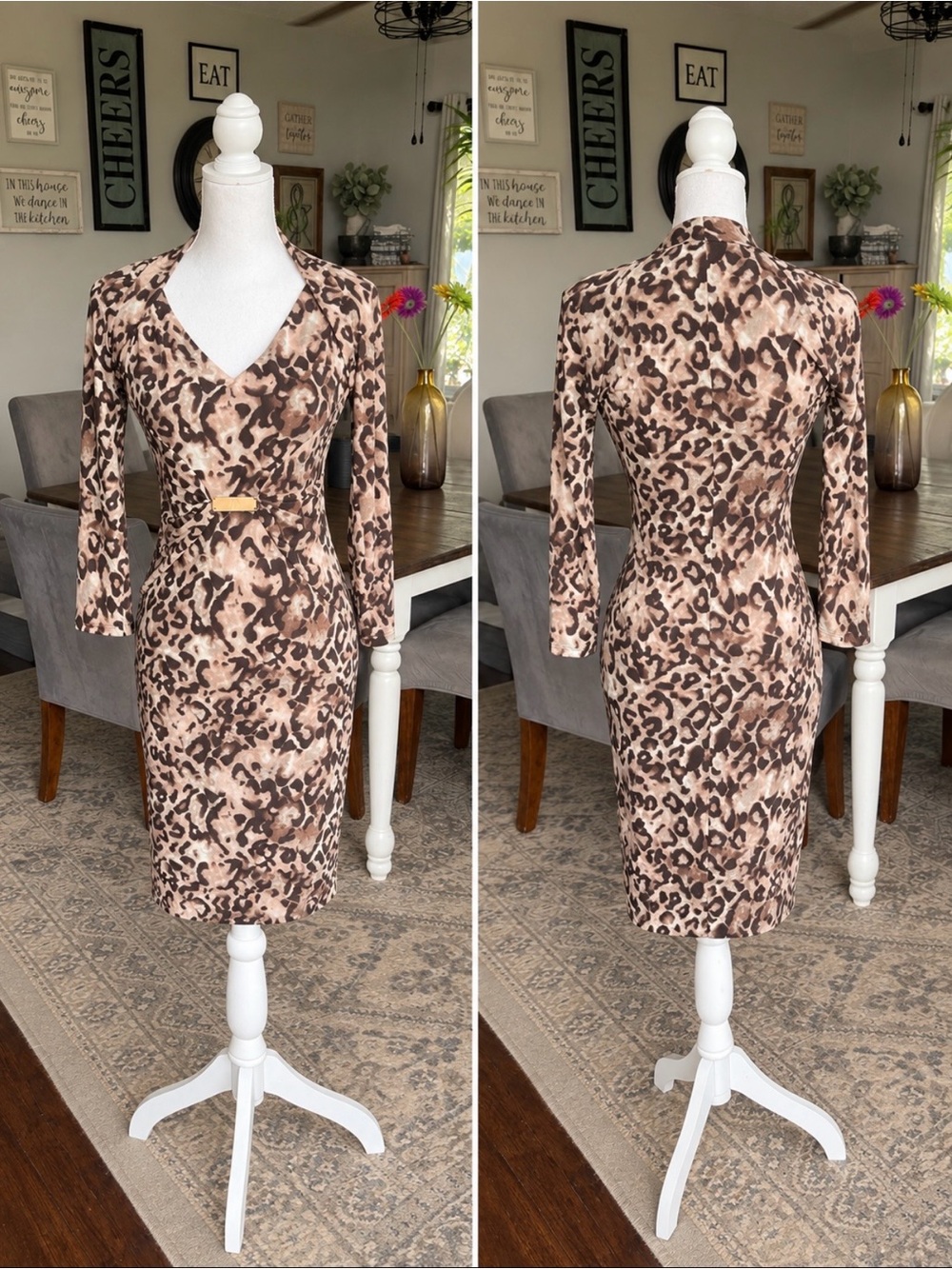 Vtg Boston Proper Leopard Print Dress sz XS